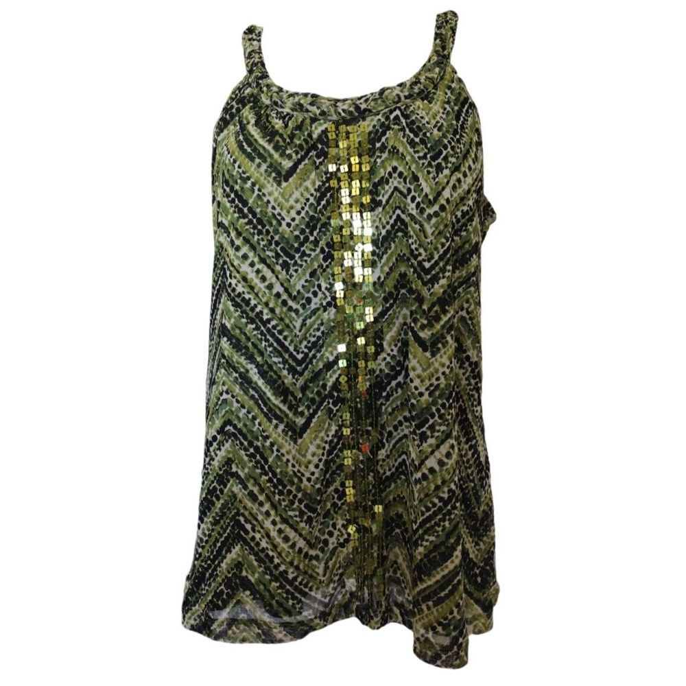 Apt. 9 Tank Top Woman L Multi Green Stretch Sequin Front Detail Party Cocktail
